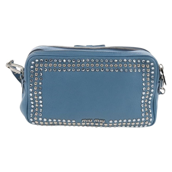 Miu Miu Shoulder Bag Leather Light Blue Silver Auth 167638A