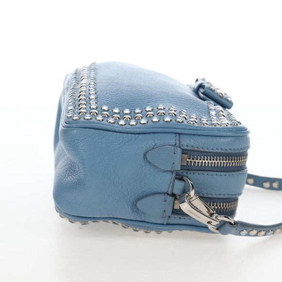 Miu Miu Shoulder Bag Leather Light Blue Silver Auth 167638A