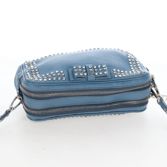 Miu Miu Shoulder Bag Leather Light Blue Silver Auth 167638A