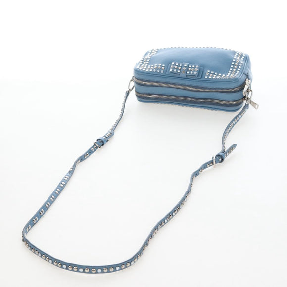 Miu Miu Shoulder Bag Leather Light Blue Silver Auth 167638A