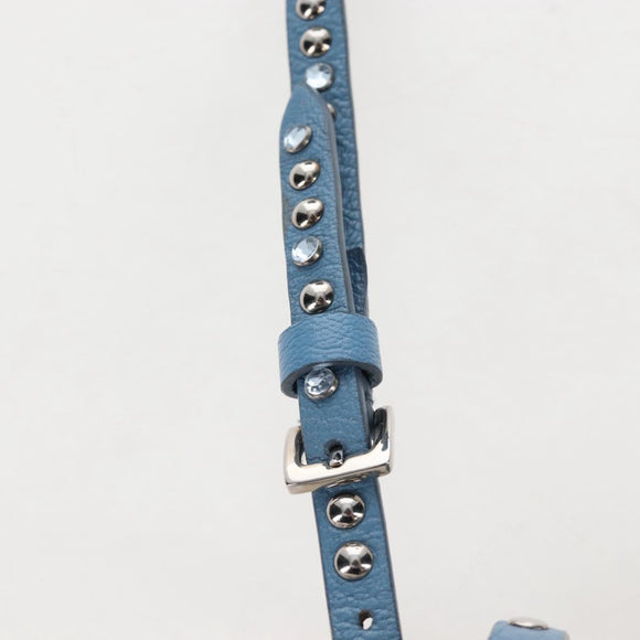 Miu Miu Shoulder Bag Leather Light Blue Silver Auth 167638A