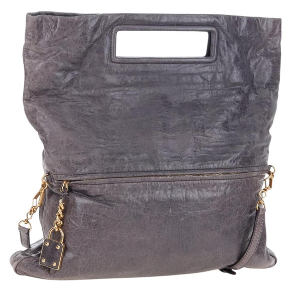 Miu Miu Charm Nappa Hand Bag Leather 2way Purple Gold Auth 167641M