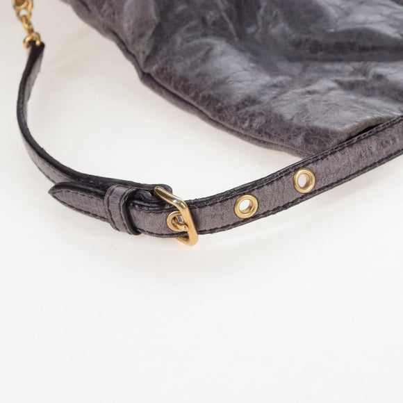 Miu Miu Charm Nappa Hand Bag Leather 2way Purple Gold Auth 167641M