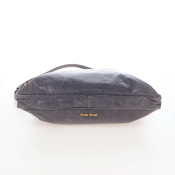 Miu Miu Charm Nappa Hand Bag Leather 2way Purple Gold Auth 167641M