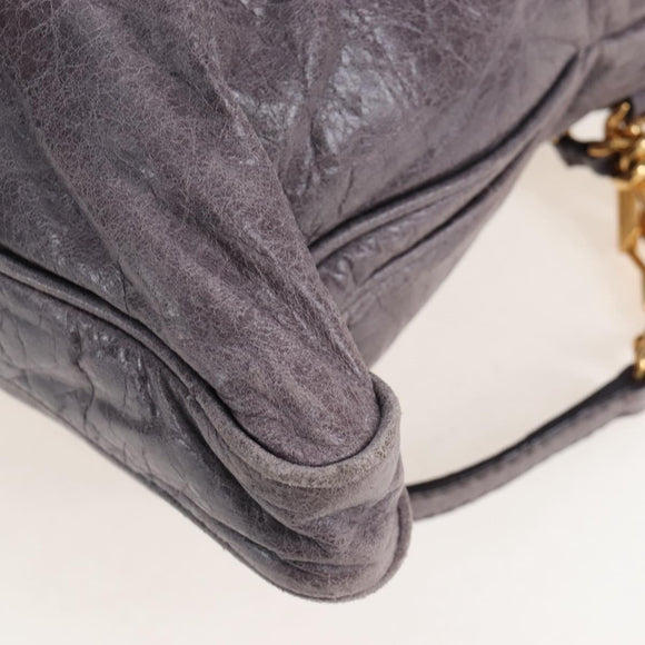 Miu Miu Charm Nappa Hand Bag Leather 2way Purple Gold Auth 167641M