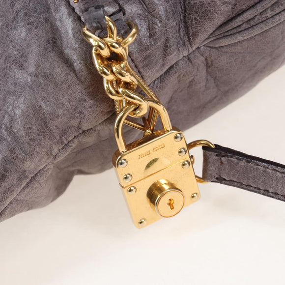 Miu Miu Charm Nappa Hand Bag Leather 2way Purple Gold Auth 167641M