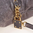 Miu Miu Charm Nappa Hand Bag Leather 2way Purple Gold Auth 167641M-21