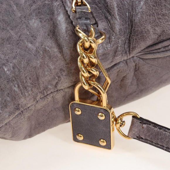 Miu Miu Charm Nappa Hand Bag Leather 2way Purple Gold Auth 167641M