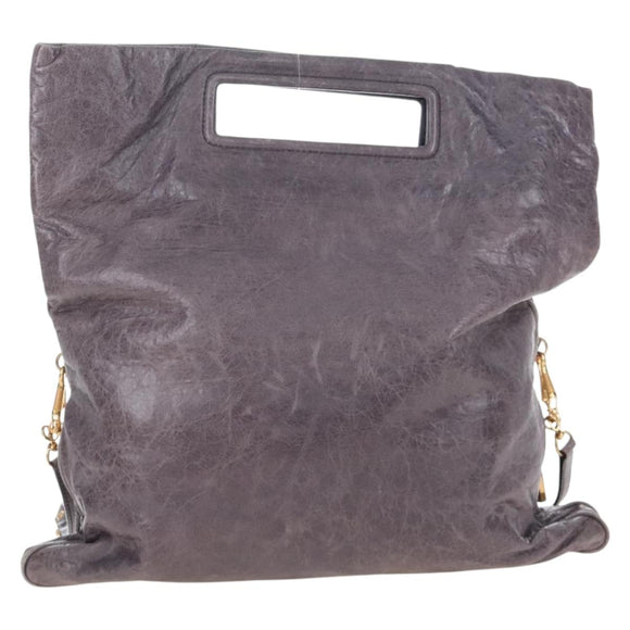 Miu Miu Charm Nappa Hand Bag Leather 2way Purple Gold Auth 167641M
