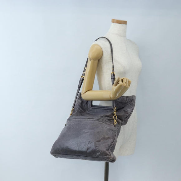 Miu Miu Charm Nappa Hand Bag Leather 2way Purple Gold Auth 167641M
