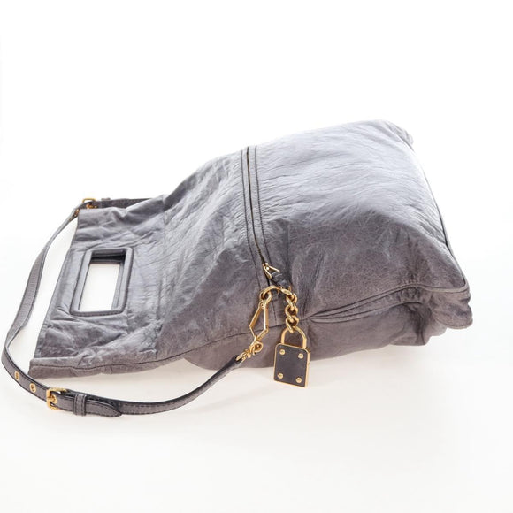 Miu Miu Charm Nappa Hand Bag Leather 2way Purple Gold Auth 167641M