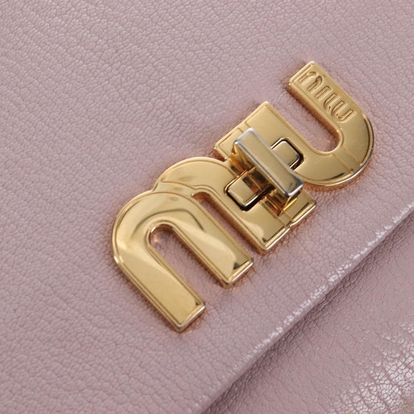 Miu Miu Hand Bag Leather Pink Gold Auth 167642