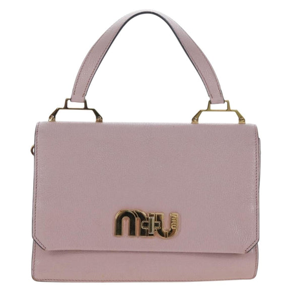 Miu Miu Hand Bag Leather Pink Gold Auth 167642