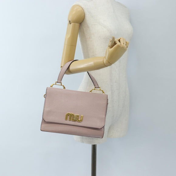 Miu Miu Hand Bag Leather Pink Gold Auth 167642