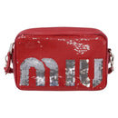 Miu Miu Shoulder Bag Leather Sequins Red Silver Auth 167643A-13