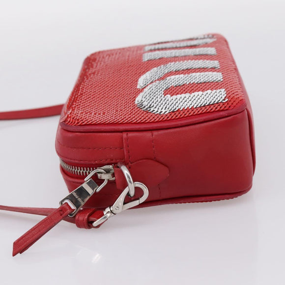 Miu Miu Shoulder Bag Leather Sequins Red Silver Auth 167643A