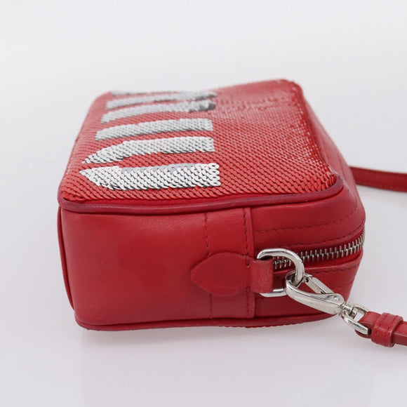 Miu Miu Shoulder Bag Leather Sequins Red Silver Auth 167643A