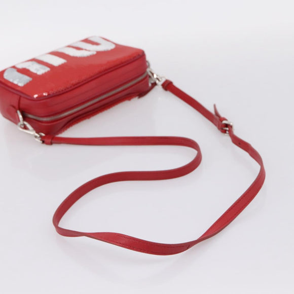 Miu Miu Shoulder Bag Leather Sequins Red Silver Auth 167643A