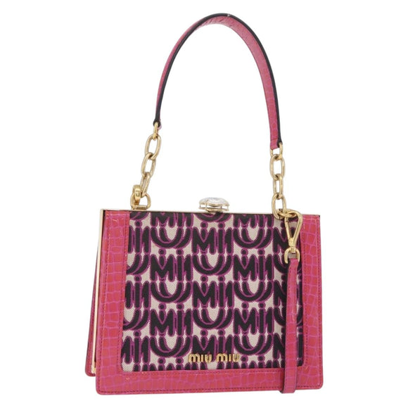 Miu Miu Hand Bag Canvas 2way Pink Gold Auth 167644A