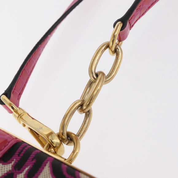 Miu Miu Hand Bag Canvas 2way Pink Gold Auth 167644A
