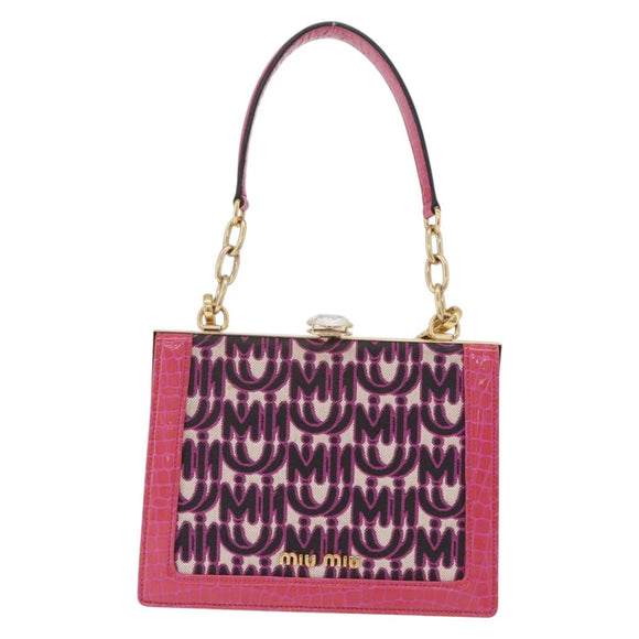 Miu Miu Hand Bag Canvas 2way Pink Gold Auth 167644A