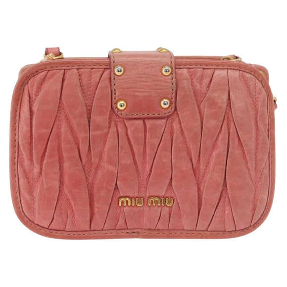 Miu Miu Matelasse Shoulder Bag Leather Pink Gold Auth 167645A