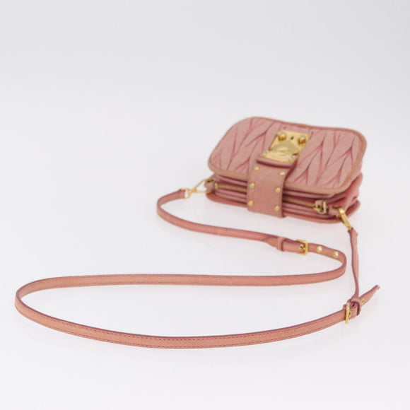 Miu Miu Matelasse Shoulder Bag Leather Pink Gold Auth 167645A