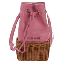 Miu Miu Shoulder Bag Raffia Leather Pink Silver Auth 167646M-13