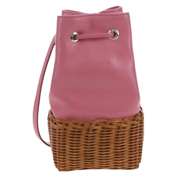Miu Miu Shoulder Bag Raffia Leather Pink Silver Auth 167646M