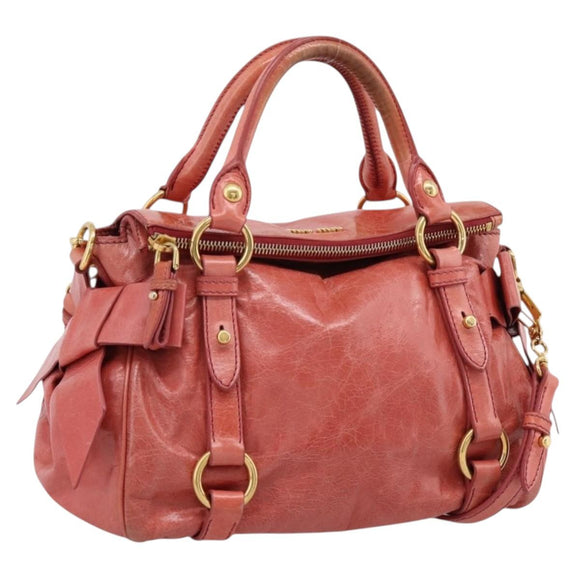 Miu Miu Hand Bag Leather 2way Pink Gold Tone Auth 167647M
