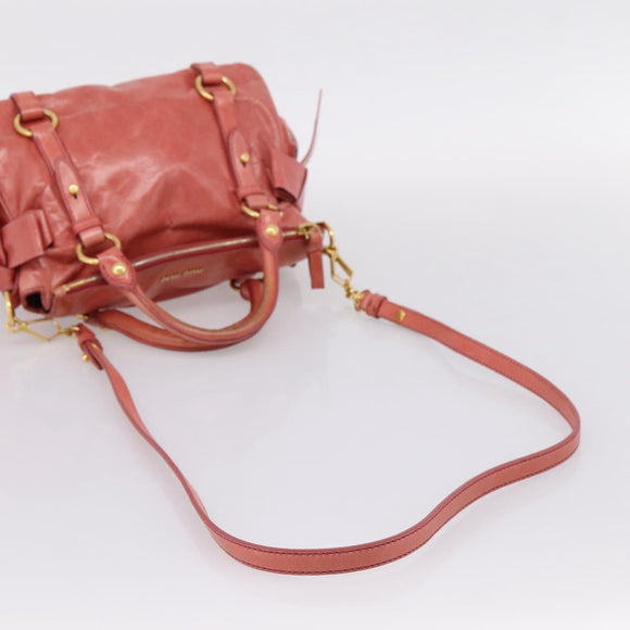 Miu Miu Hand Bag Leather 2way Pink Gold Tone Auth 167647M