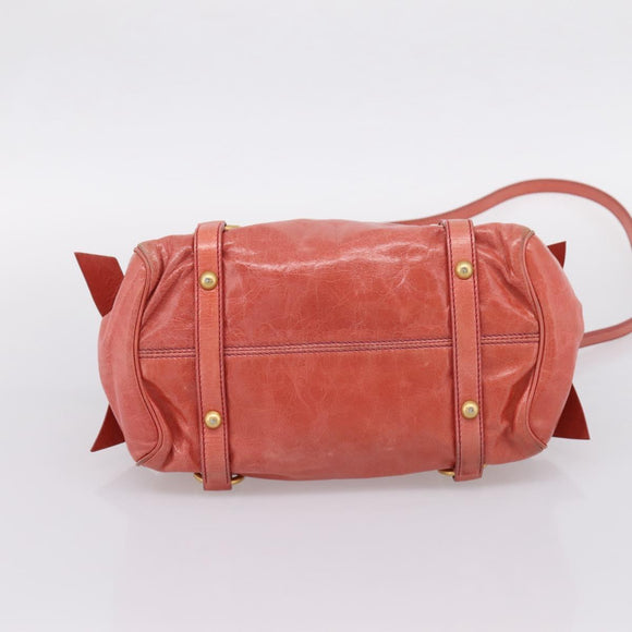 Miu Miu Hand Bag Leather 2way Pink Gold Tone Auth 167647M