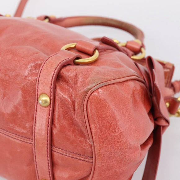 Miu Miu Hand Bag Leather 2way Pink Gold Tone Auth 167647M