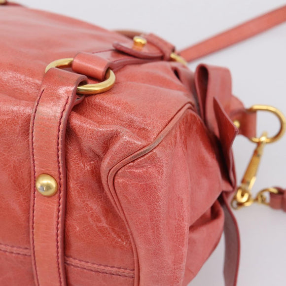 Miu Miu Hand Bag Leather 2way Pink Gold Tone Auth 167647M
