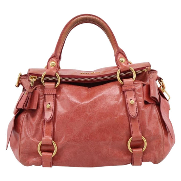 Miu Miu Hand Bag Leather 2way Pink Gold Tone Auth 167647M