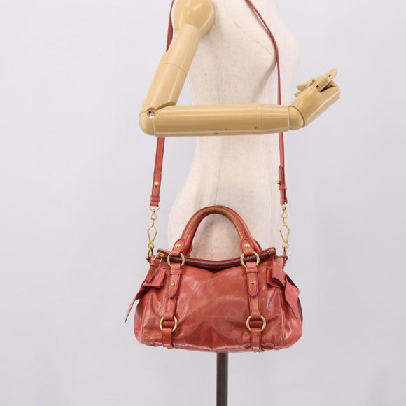 Miu Miu Hand Bag Leather 2way Pink Gold Tone Auth 167647M