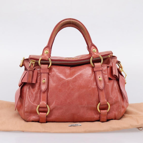 Miu Miu Hand Bag Leather 2way Pink Gold Tone Auth 167647M
