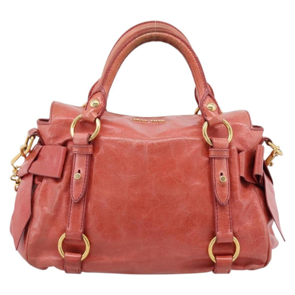 Miu Miu Hand Bag Leather 2way Pink Gold Tone Auth 167647M