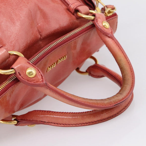 Miu Miu Hand Bag Leather 2way Pink Gold Tone Auth 167647M