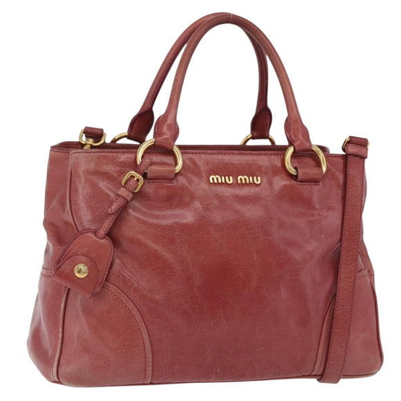 Miu Miu Hand Bag Leather 2way Pink Gold Auth 167648A