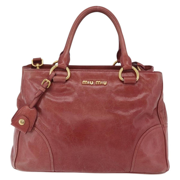 Miu Miu Hand Bag Leather 2way Pink Gold Auth 167648A