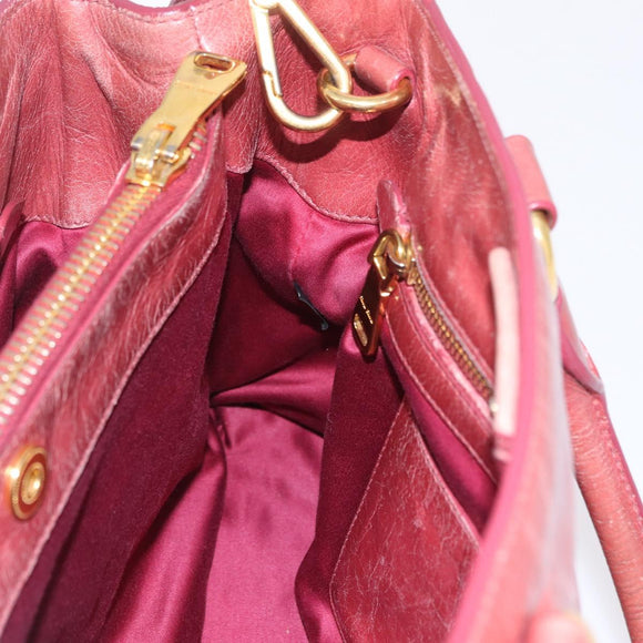 Miu Miu Hand Bag Leather 2way Pink Gold Auth 167648A