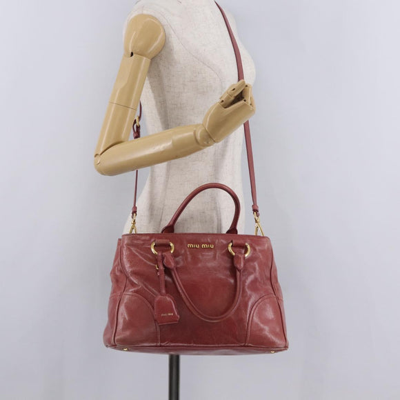 Miu Miu Hand Bag Leather 2way Pink Gold Auth 167648A