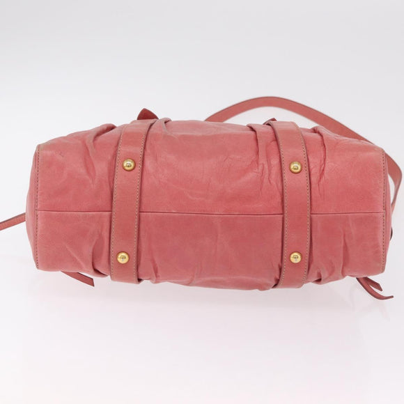 Miu Miu Hand Bag Leather 2way Pink Gold Auth 167649M