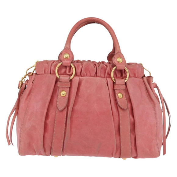 Miu Miu Hand Bag Leather 2way Pink Gold Auth 167649M