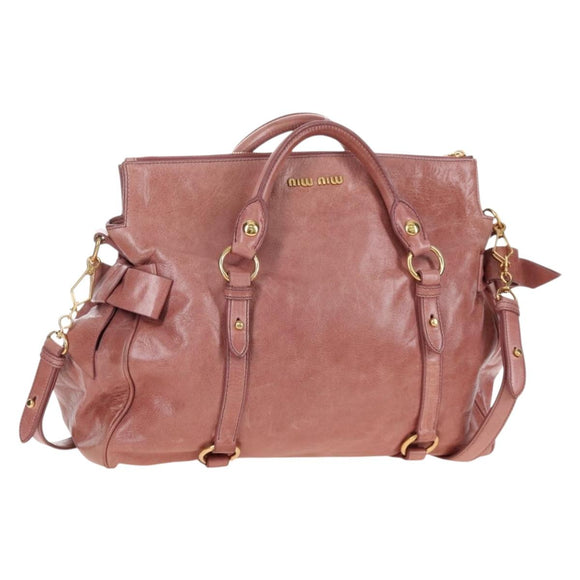Miu Miu Hand Bag Leather 2way Pink Gold Auth 167650M