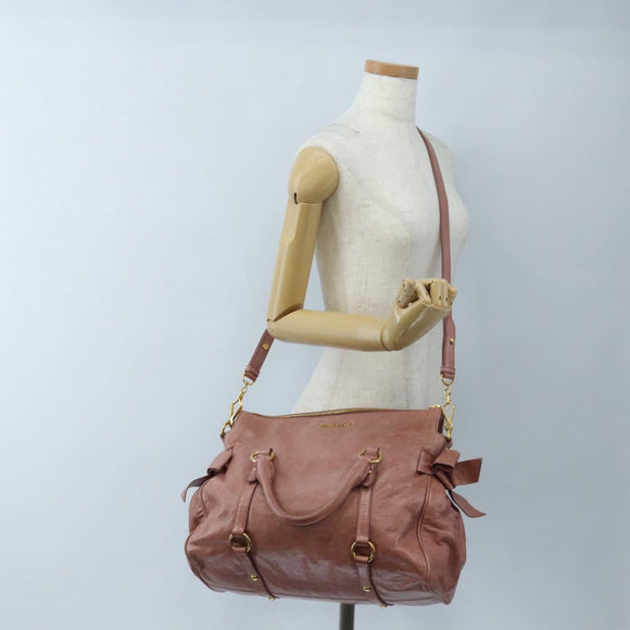 Miu Miu Hand Bag Leather 2way Pink Gold Auth 167650M