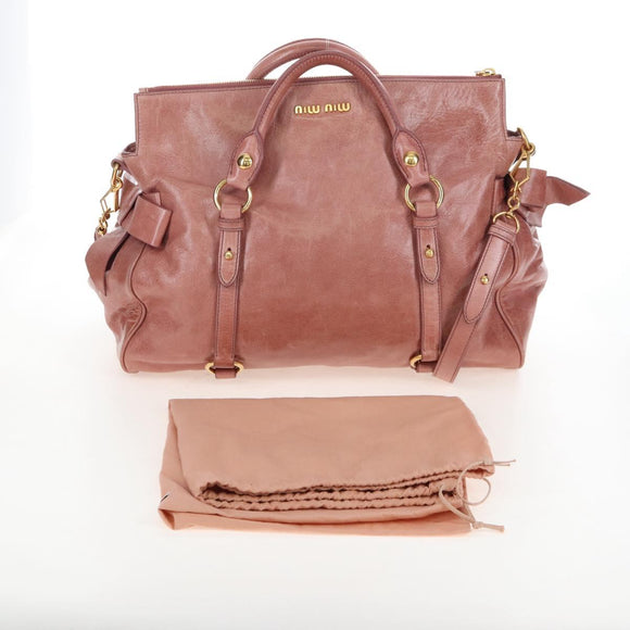 Miu Miu Hand Bag Leather 2way Pink Gold Auth 167650M