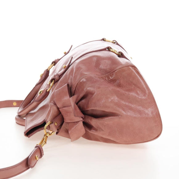 Miu Miu Hand Bag Leather 2way Pink Gold Auth 167650M