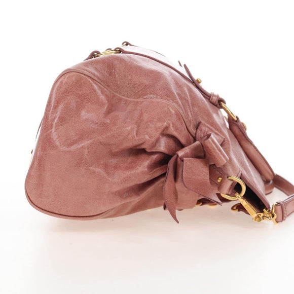 Miu Miu Hand Bag Leather 2way Pink Gold Auth 167650M